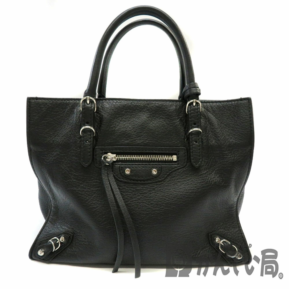 BALENCIAGA Paper Bag Handbag Shoulder Black Hard Case